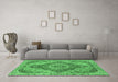 Machine Washable Medallion Emerald Green Traditional Area Rugs in a Living Room,, wshtr4677emgrn