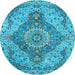 Round Medallion Light Blue Traditional Rug, tr4677lblu