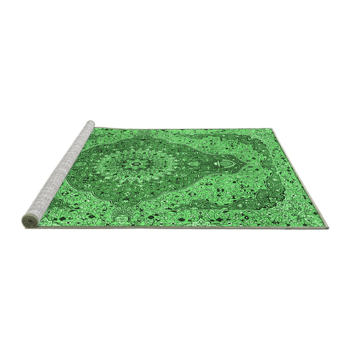 Sideview of Machine Washable Medallion Emerald Green Traditional Area Rugs, wshtr4677emgrn