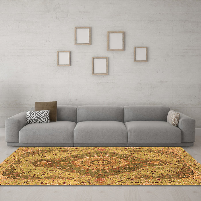 Machine Washable Medallion Orange Traditional Area Rugs in a Living Room, wshtr4677org