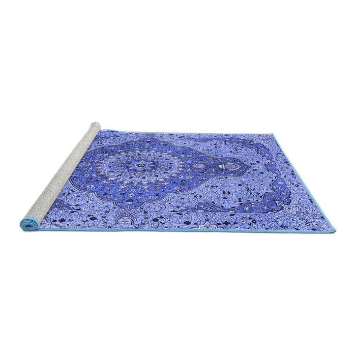 Sideview of Machine Washable Medallion Blue Traditional Rug, wshtr4677blu
