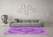 Machine Washable Medallion Pink Traditional Rug in a Living Room, wshtr4677pnk