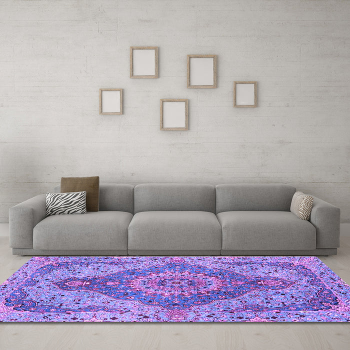 Machine Washable Medallion Purple Traditional Area Rugs in a Living Room, wshtr4677pur