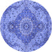 Round Machine Washable Medallion Blue Traditional Rug, wshtr4677blu