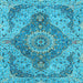 Square Machine Washable Medallion Light Blue Traditional Rug, wshtr4677lblu