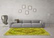 Machine Washable Medallion Yellow Traditional Rug in a Living Room, wshtr4677yw