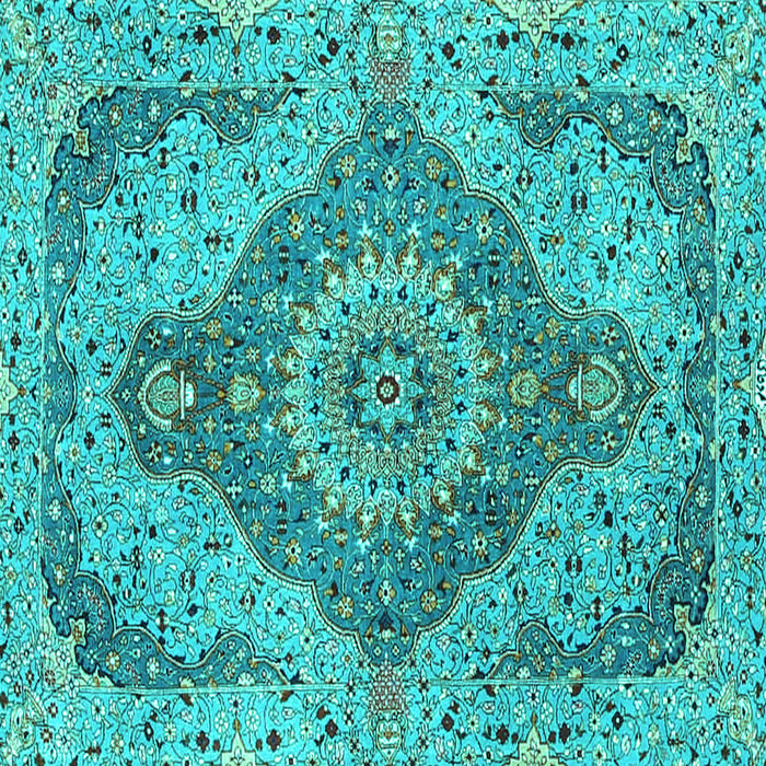 Square Medallion Turquoise Traditional Rug, tr4677turq