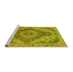 Sideview of Machine Washable Medallion Yellow Traditional Rug, wshtr4677yw