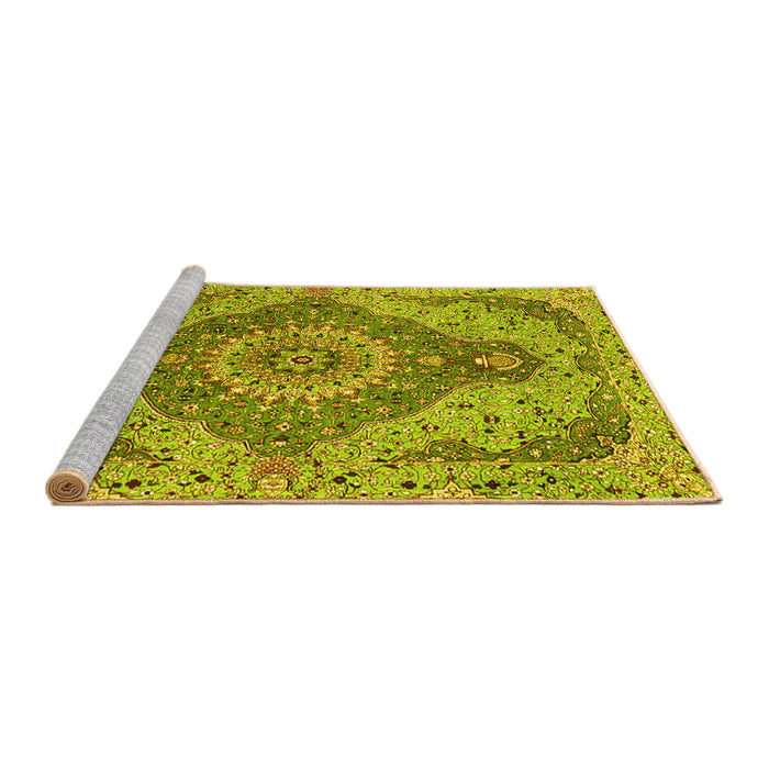 Sideview of Machine Washable Medallion Yellow Traditional Rug, wshtr4677yw