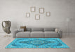 Machine Washable Medallion Light Blue Traditional Rug in a Living Room, wshtr4677lblu