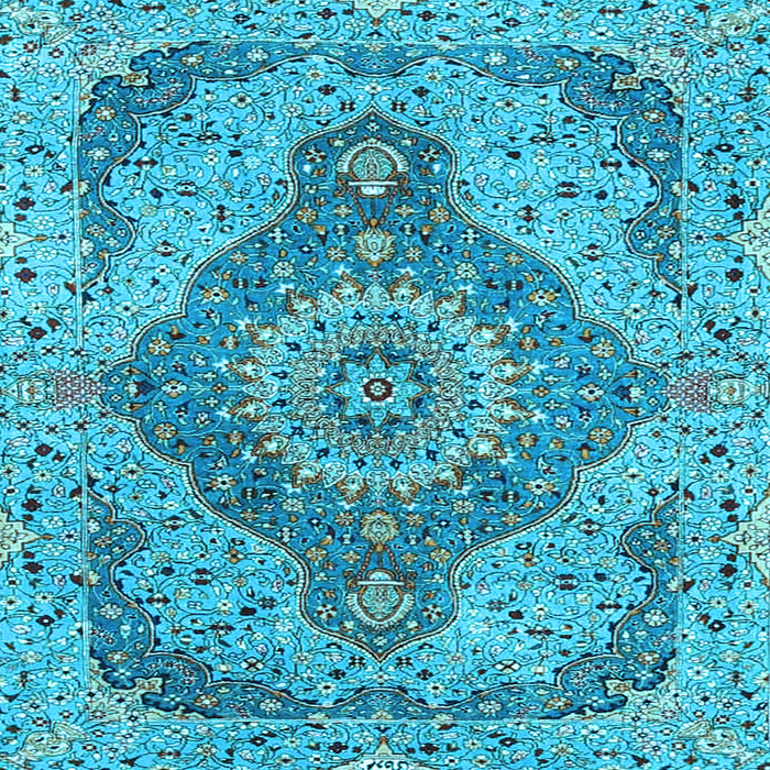Square Medallion Light Blue Traditional Rug, tr4677lblu