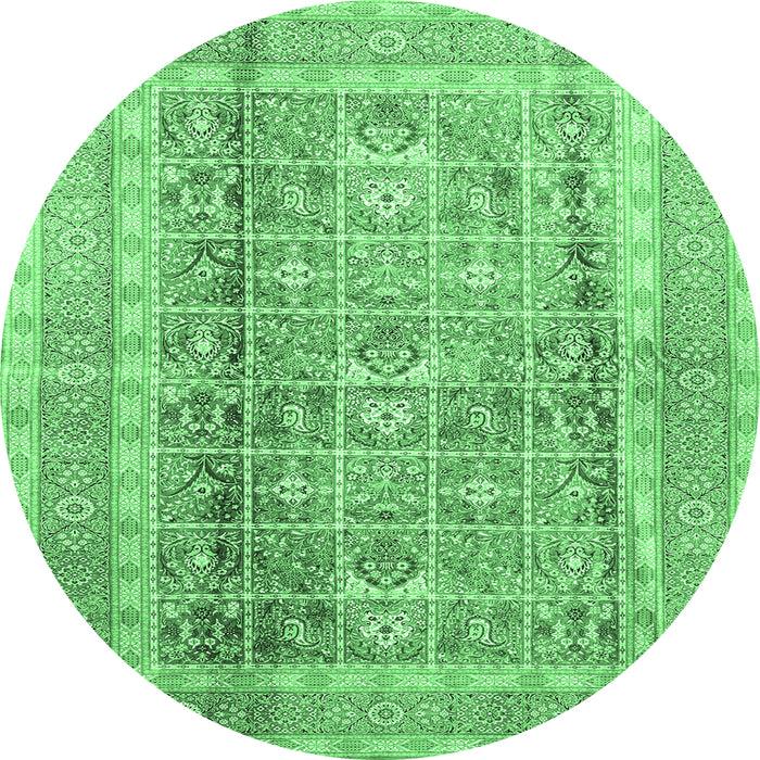 Round Machine Washable Persian Emerald Green Traditional Area Rugs, wshtr4678emgrn