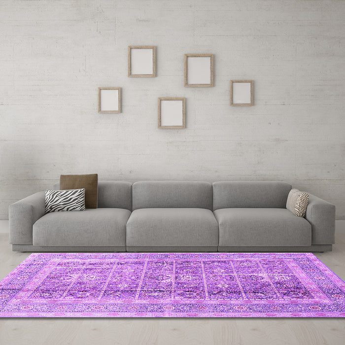 Machine Washable Persian Purple Traditional Area Rugs in a Living Room, wshtr4678pur