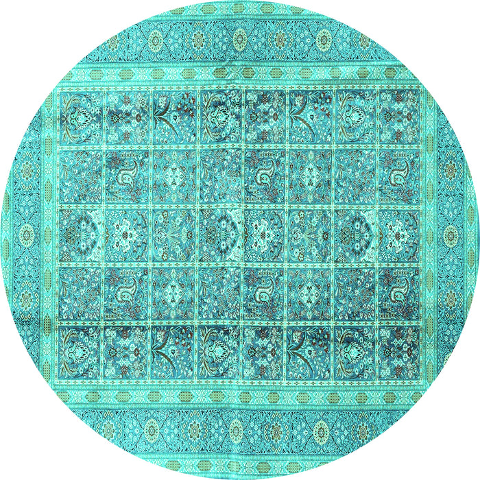 Round Machine Washable Persian Turquoise Traditional Area Rugs, wshtr4678turq