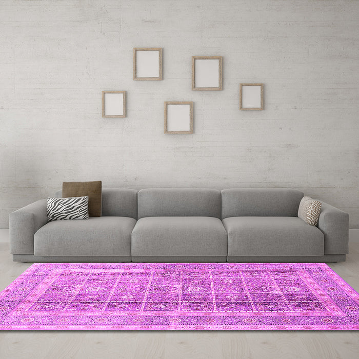 Machine Washable Persian Pink Traditional Rug in a Living Room, wshtr4678pnk