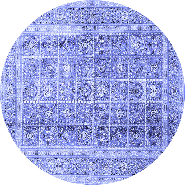 Round Machine Washable Persian Blue Traditional Rug, wshtr4678blu