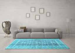 Machine Washable Persian Light Blue Traditional Rug in a Living Room, wshtr4678lblu