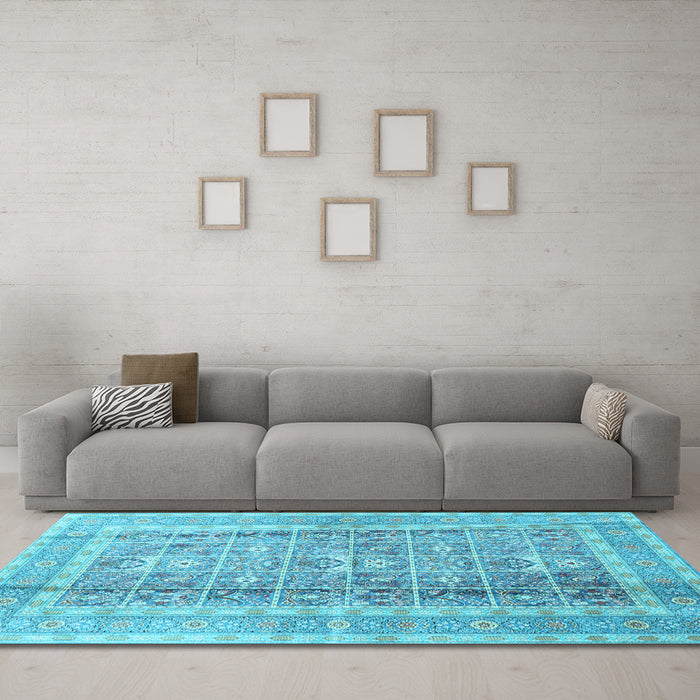 Machine Washable Persian Light Blue Traditional Rug in a Living Room, wshtr4678lblu