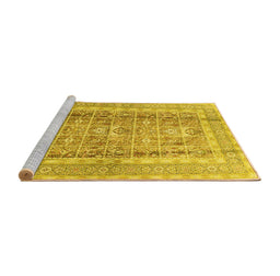 Sideview of Machine Washable Persian Yellow Traditional Rug, wshtr4678yw