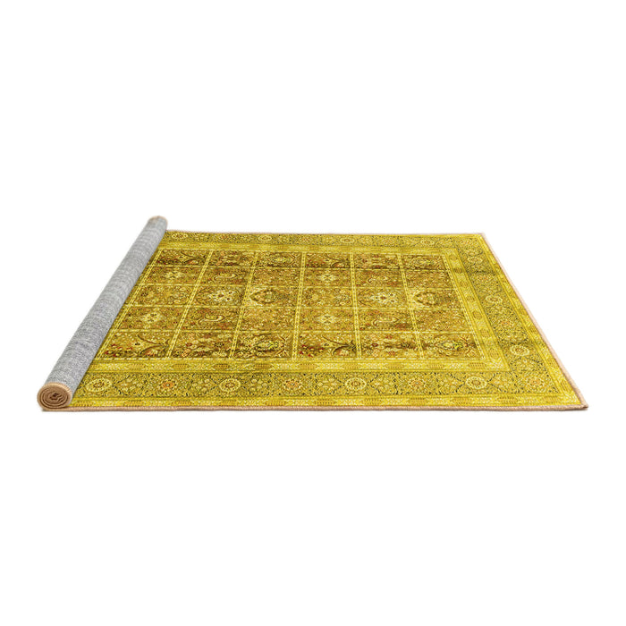 Sideview of Machine Washable Persian Yellow Traditional Rug, wshtr4678yw