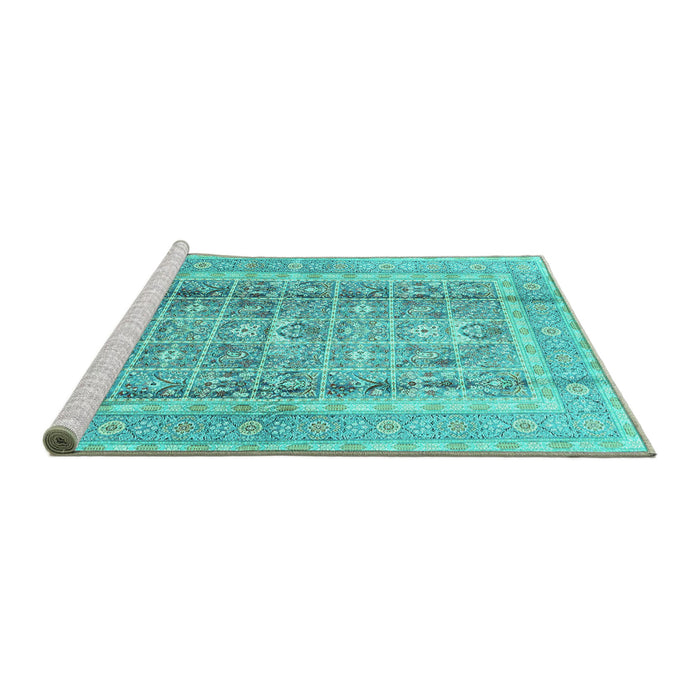 Sideview of Machine Washable Persian Turquoise Traditional Area Rugs, wshtr4678turq