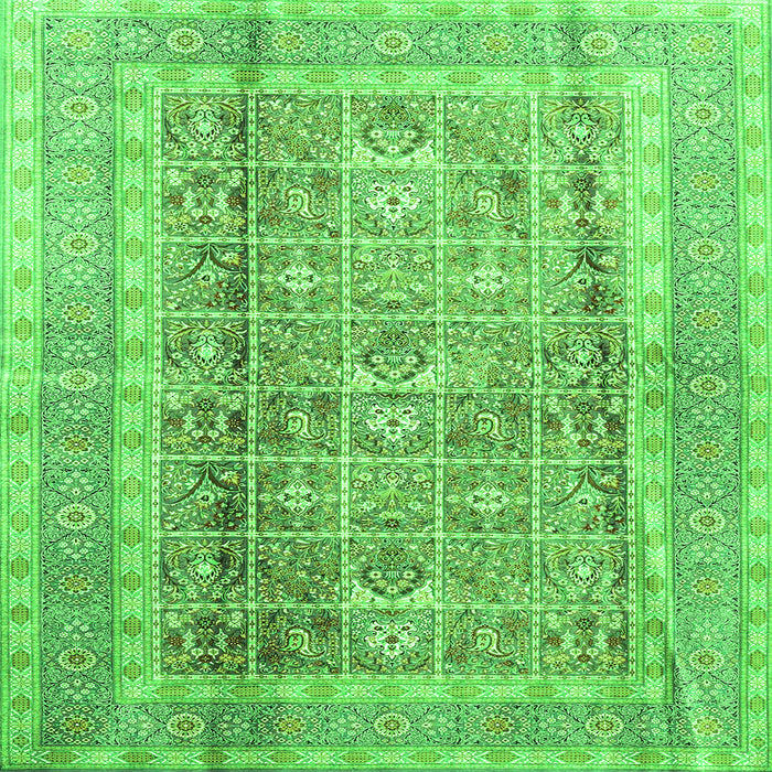 Round Machine Washable Persian Green Traditional Area Rugs, wshtr4678grn