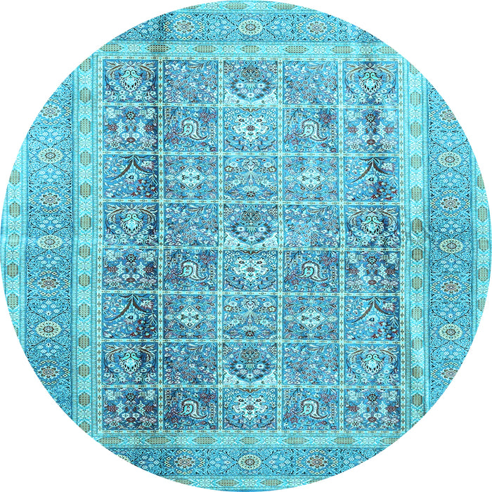 Round Machine Washable Persian Light Blue Traditional Rug, wshtr4678lblu