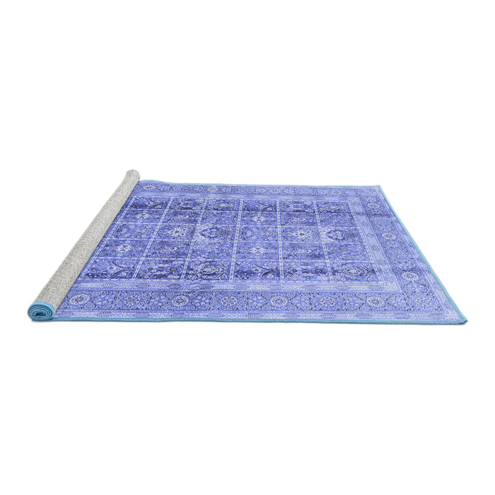 Sideview of Machine Washable Persian Blue Traditional Rug, wshtr4678blu