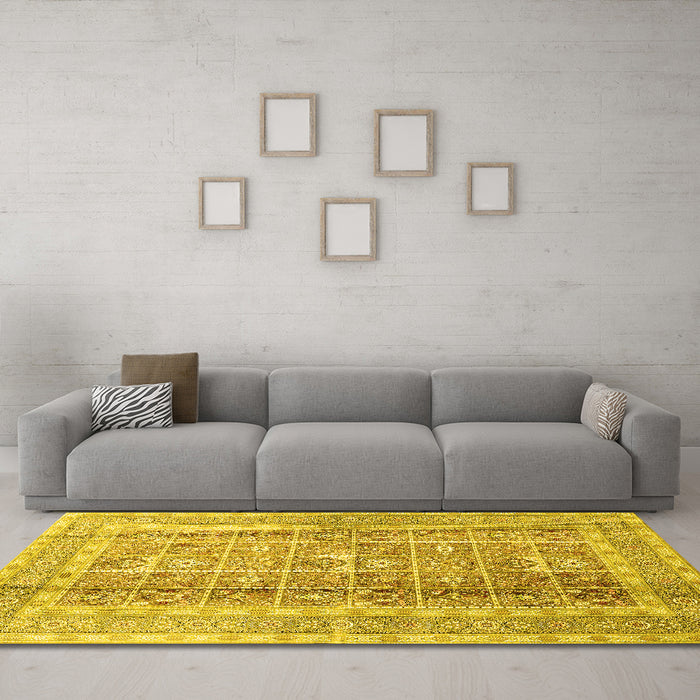 Machine Washable Persian Yellow Traditional Rug in a Living Room, wshtr4678yw