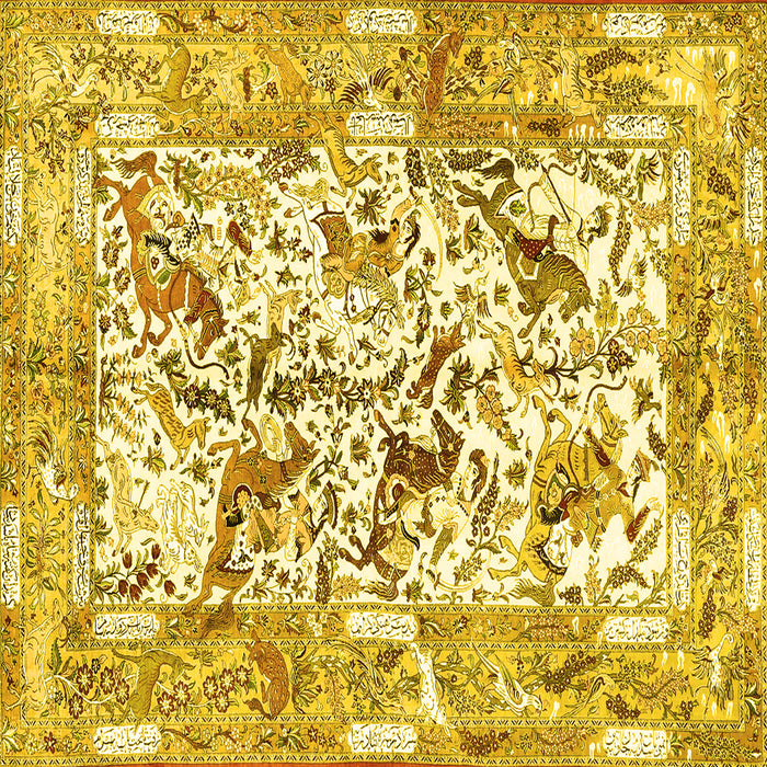Square Animal Yellow Traditional Rug, tr4679yw