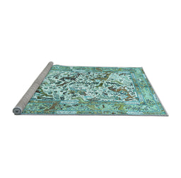 Sideview of Machine Washable Animal Light Blue Traditional Rug, wshtr4679lblu