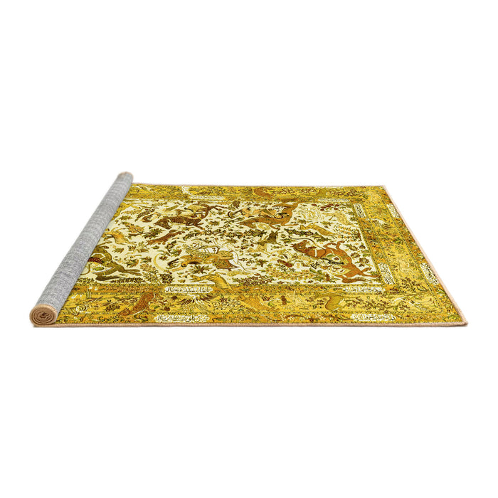 Sideview of Machine Washable Animal Yellow Traditional Rug, wshtr4679yw