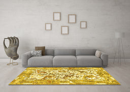 Machine Washable Animal Yellow Traditional Rug in a Living Room, wshtr4679yw