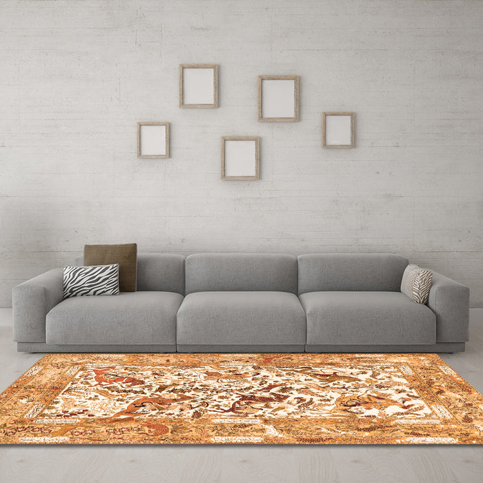 Machine Washable Animal Orange Traditional Area Rugs in a Living Room, wshtr4679org