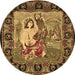 Round Medallion Brown French Rug, tr467brn