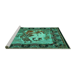 Sideview of Machine Washable Medallion Turquoise French Area Rugs, wshtr467turq