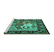 Sideview of Machine Washable Medallion Turquoise French Area Rugs, wshtr467turq