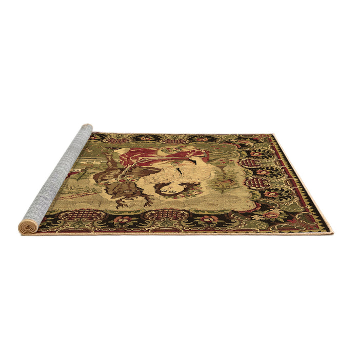 Sideview of Machine Washable Medallion Brown French Rug, wshtr467brn