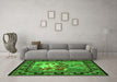 Machine Washable Medallion Green French Area Rugs in a Living Room,, wshtr467grn