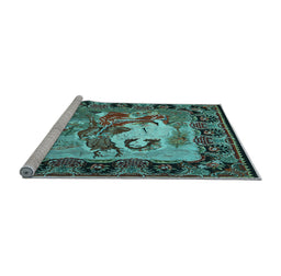 Sideview of Machine Washable Medallion Light Blue French Rug, wshtr467lblu