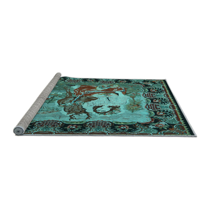 Sideview of Machine Washable Medallion Light Blue French Rug, wshtr467lblu
