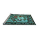 Sideview of Machine Washable Medallion Light Blue French Rug, wshtr467lblu