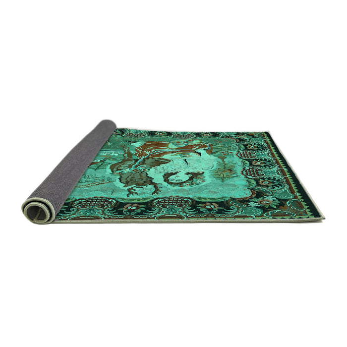 Sideview of Medallion Turquoise French Rug, tr467turq