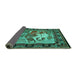 Sideview of Medallion Turquoise French Rug, tr467turq