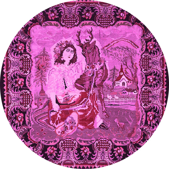Round Machine Washable Medallion Pink French Rug, wshtr467pnk