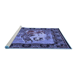 Sideview of Machine Washable Medallion Blue French Rug, wshtr467blu