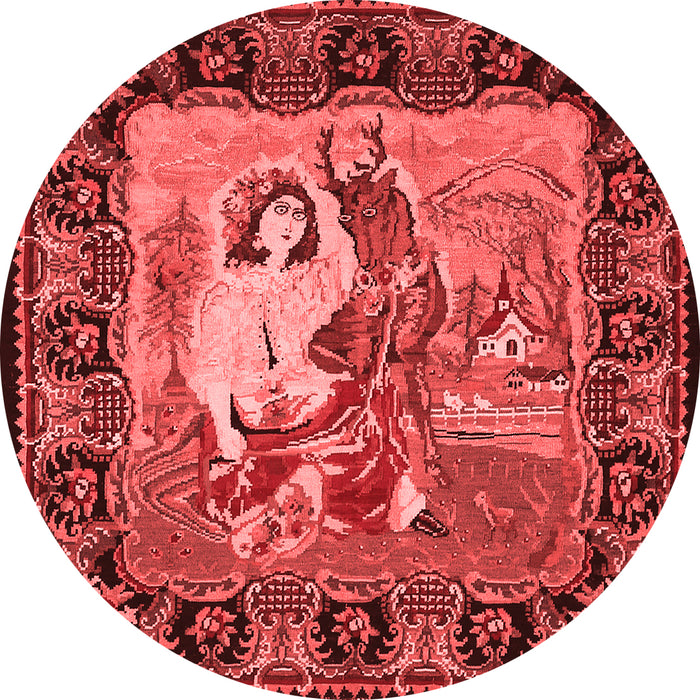 Machine Washable Medallion Red French Rug, wshtr467red