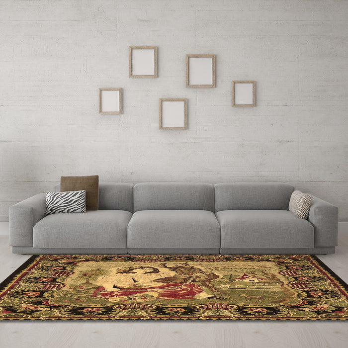 Machine Washable Medallion Brown French Rug in a Living Room,, wshtr467brn
