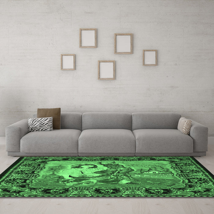 Machine Washable Medallion Emerald Green French Area Rugs in a Living Room,, wshtr467emgrn