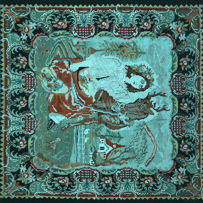 Square Medallion Light Blue French Rug, tr467lblu